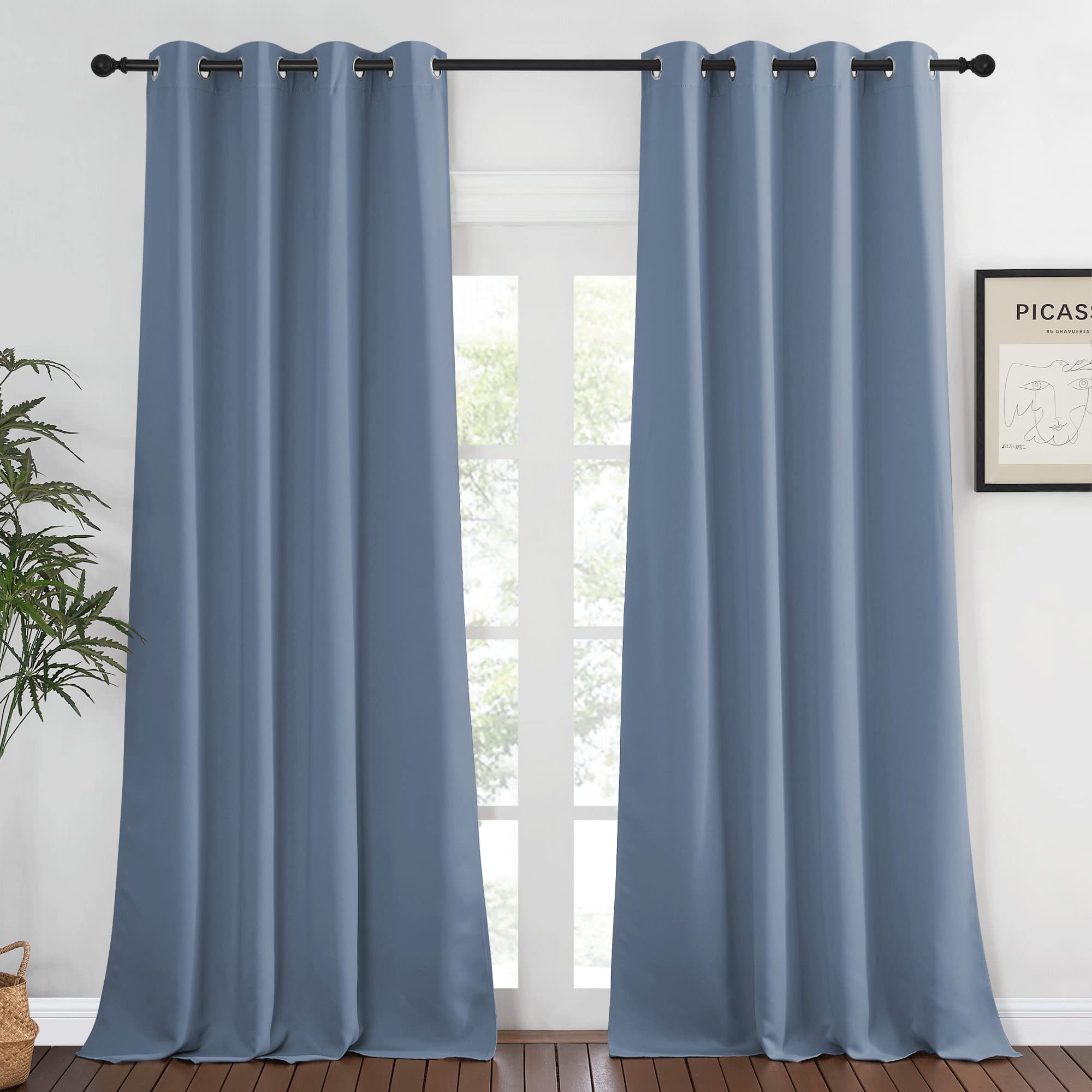NICETOWN Blackout Stone Blue Curtains 120 inch Length - Window Treatment Energy Saving Thermal Insulated Room Darkening Grommet 