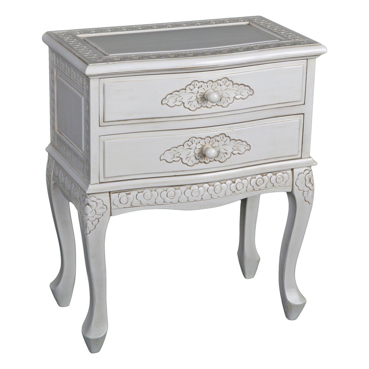 International Caravan Furniture Piece Carved Wood Two Drawer Table