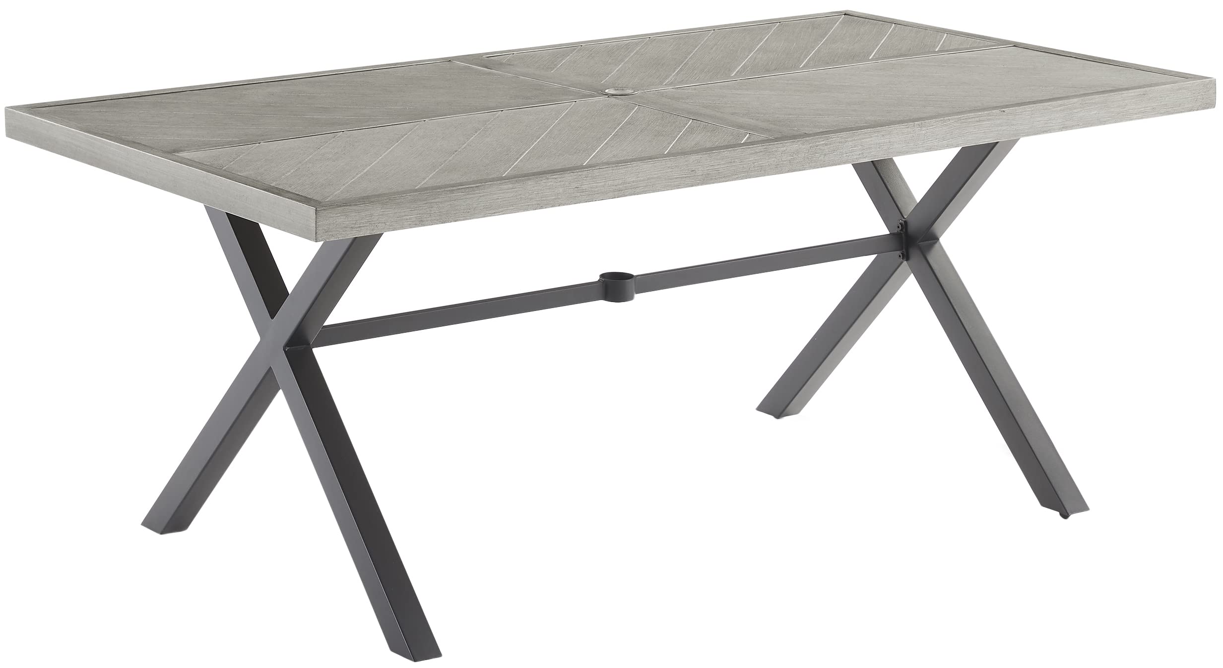 Crosley Furniture Otto 6-Person Rectangular Outdoor Dining Table with Umbrella Hole for Outside Patio, Matte Black with Gray Tab