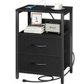 Yoobure Nightstand with Charging Station, Small Night Stand with Fabric Drawers and Storage Shelf for Bedrooms, Nightstands for 