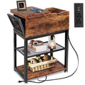 Side Table Living Room with Side Opening and Flip Top,12 D x 24 W x 28 H,Narrow End Table Rustic End Tables with USB Ports and O