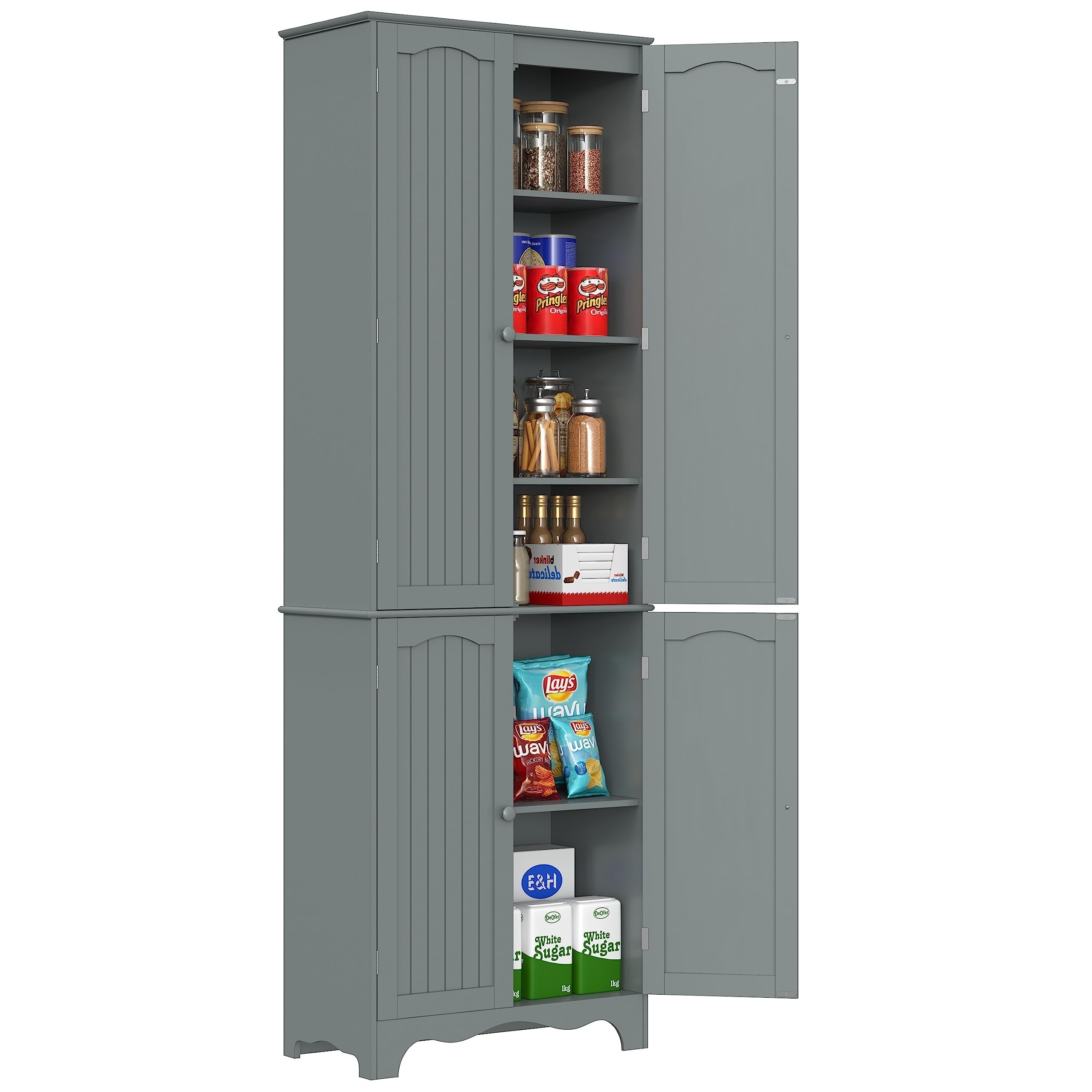 Function Home Tall Pantry Cabinet, Freestanding Storage Cabinet, Wooden Kitchen Pantry with 4 Doors and 5 Shelves, 72  Floor Cab