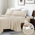 Swift Home Smart Sheets, Ultra Soft Brushed Microfiber 3-Piece Sheet Set, Fitted Bed Sheet with Side Storage Pockets - Cream, Tw