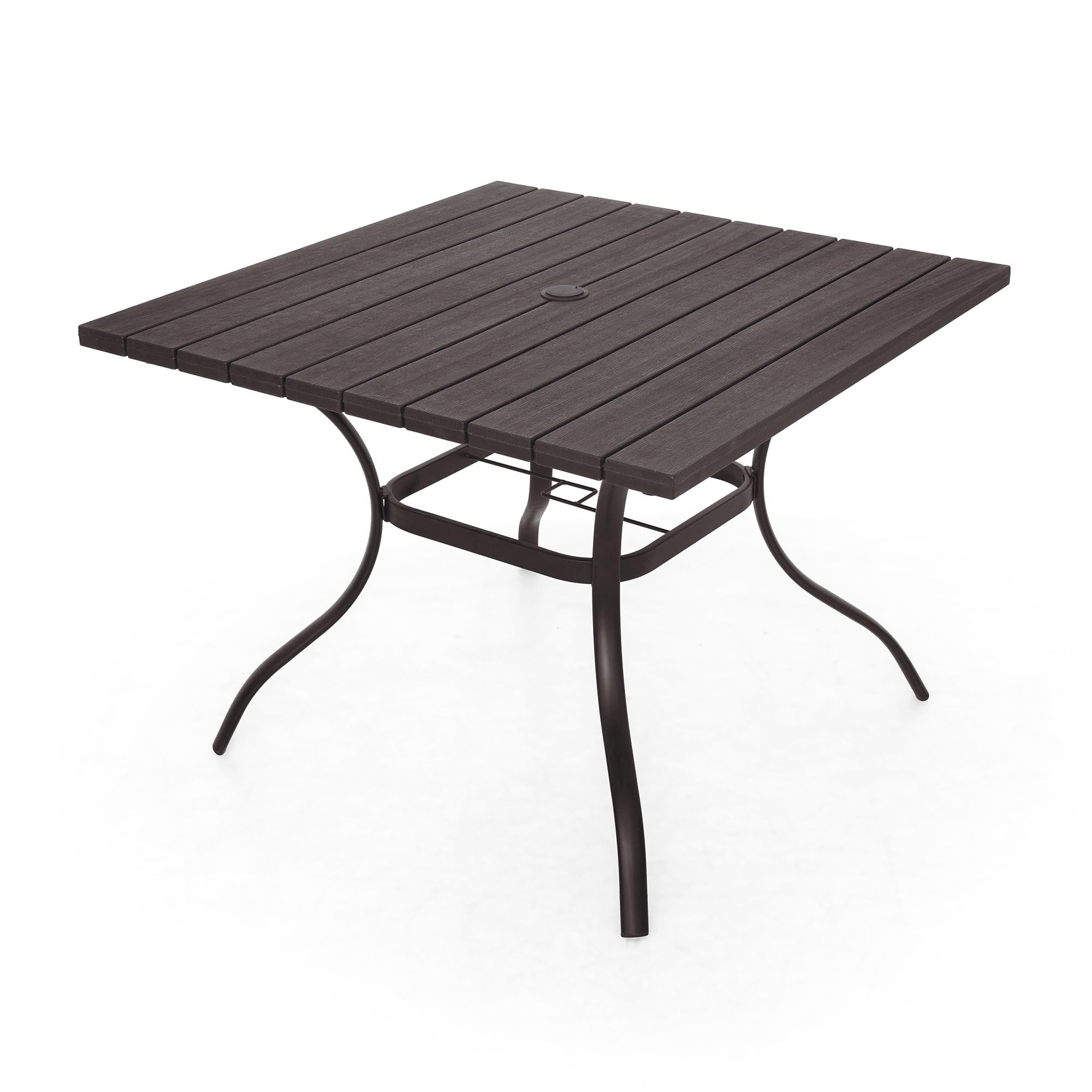 Anmutig Round Outdoor Dining Table for 4 Person, 40 inch Glass Top, Black Powder-Coated Frame with Umbrella Hole Outdoor Furnitu