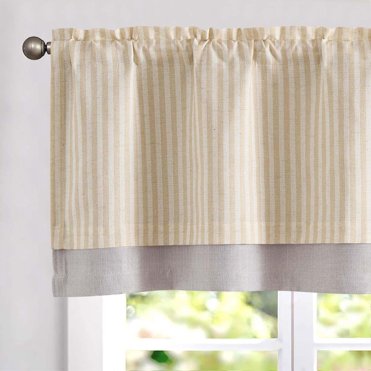 jinchan Nautical Striped Linen Curtain 18 Inch Farmhouse Room Darkening Kitchen Curtain for Living Room Window Double Layer Blac