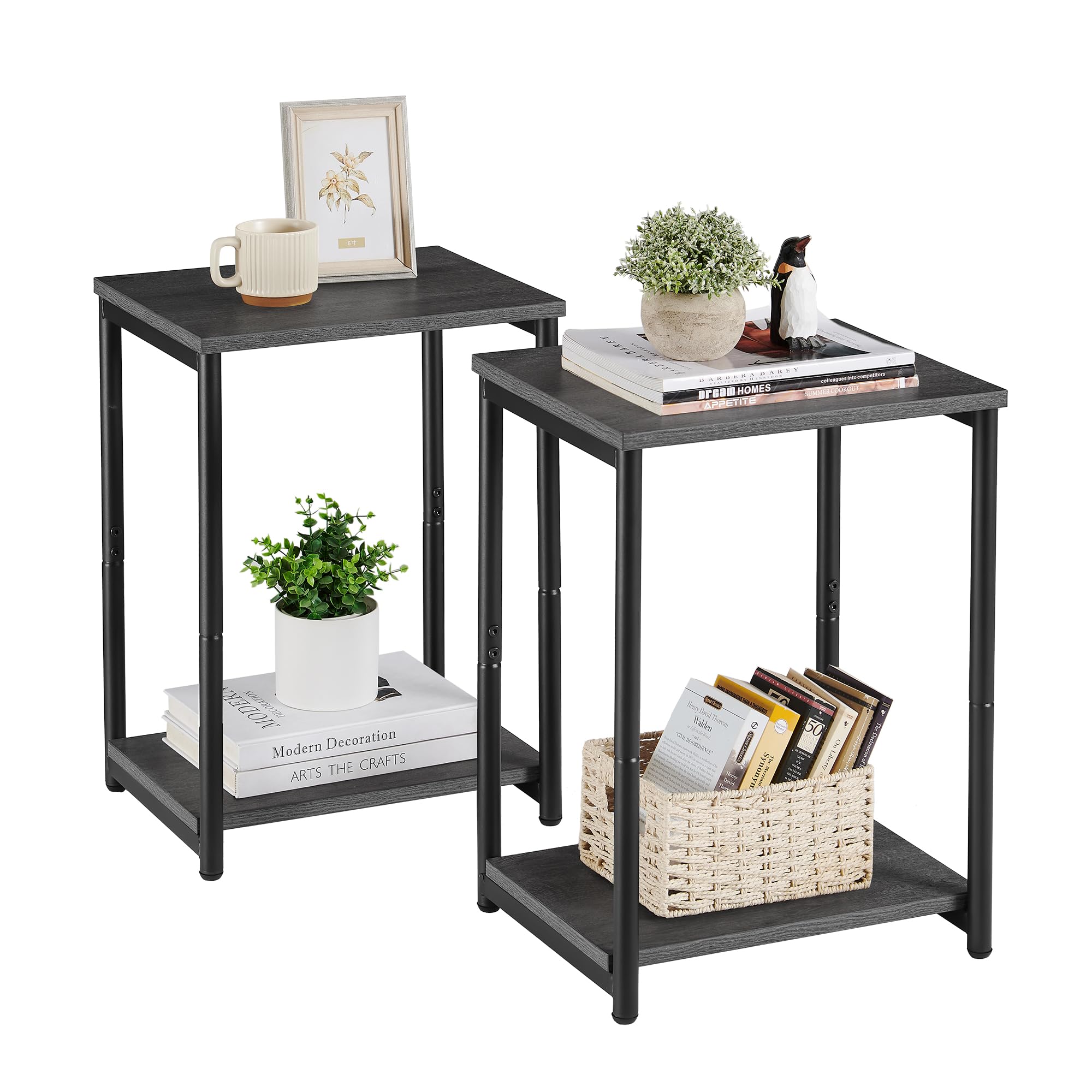 VASAGLE Side Tables Set of 2, Small End Table, Nightstand for Living Room, Bedroom, Office, Bathroom, Misty Gray and Classic Bla