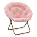 MoNiBloom Round Folding Faux Fur Saucer Chair for Bedroom Living Room Dorm Garden Courtyard Foldable Metal Frame Oversized Large