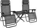 S AFSTAR Zero Gravity Chairs Set of 2, 3 PCS Folding Zero Gravity Lawn Chair Set with Side Table Cup Holders & Adjustable Headre