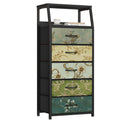 Furnulem Retro 5 Drawers Dresser, Vertical Storage Tower Fabric Dresser for Bedroom, Hallway, Entryway, Nursery, Closet Organize