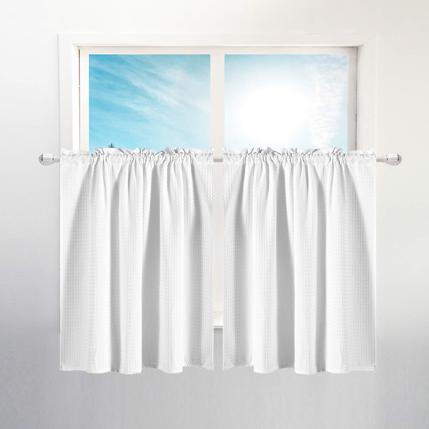 Barossa Design Waffle Weave Half Window Tier Curtains: Small Bathroom Window Curtains Waterproof with 36 inch Length Short Lengt