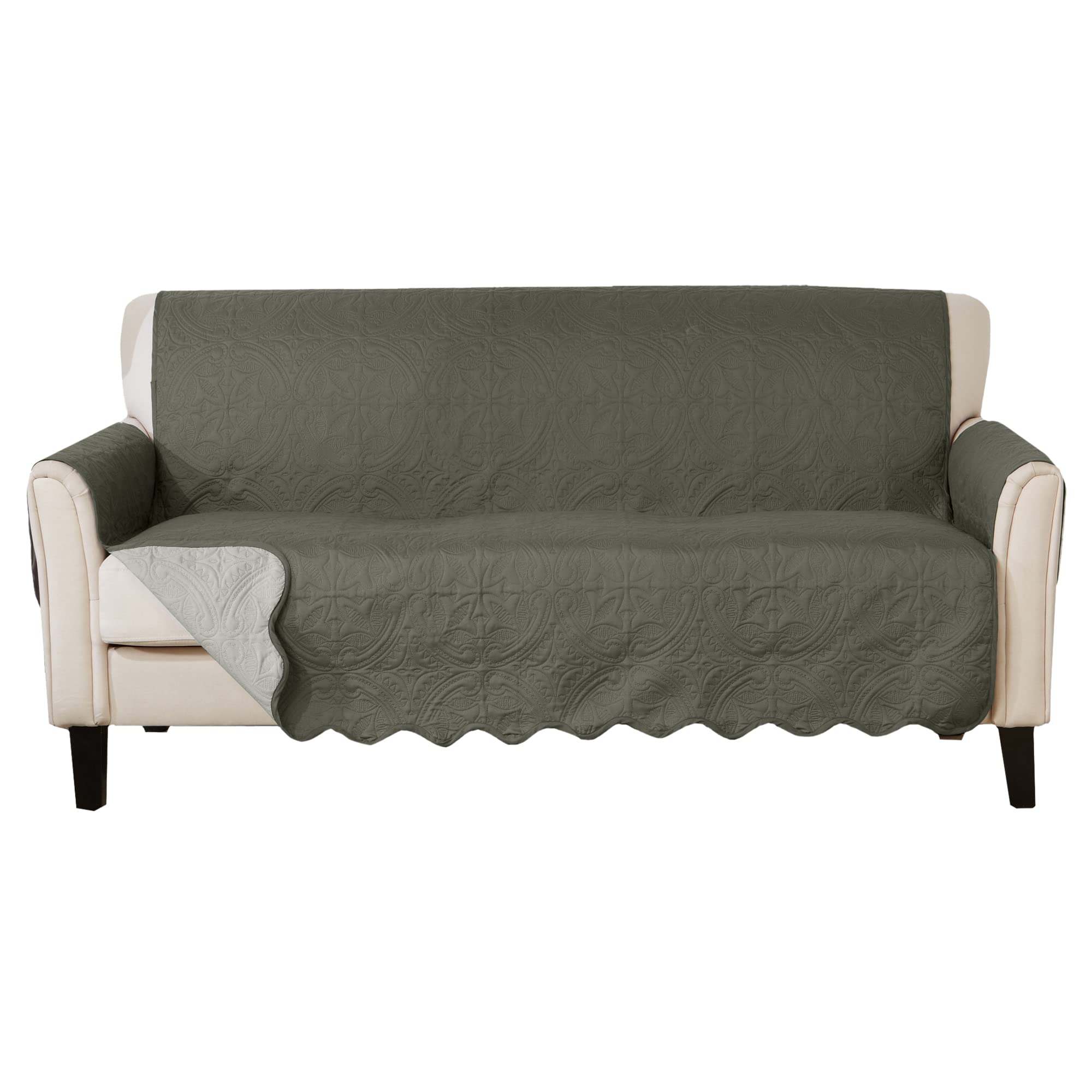 Great Bay Home Medallion Stitched Solid Furniture Protector Stain Resistant Durable Furniture Protector Elenor Collection (Sofa,