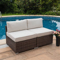 COSIEST 2-Piece Outdoor Furniture Add-on Armless Chairs for Expanding Wicker Sectional Sofa Set w Off White Thick Cushions for G