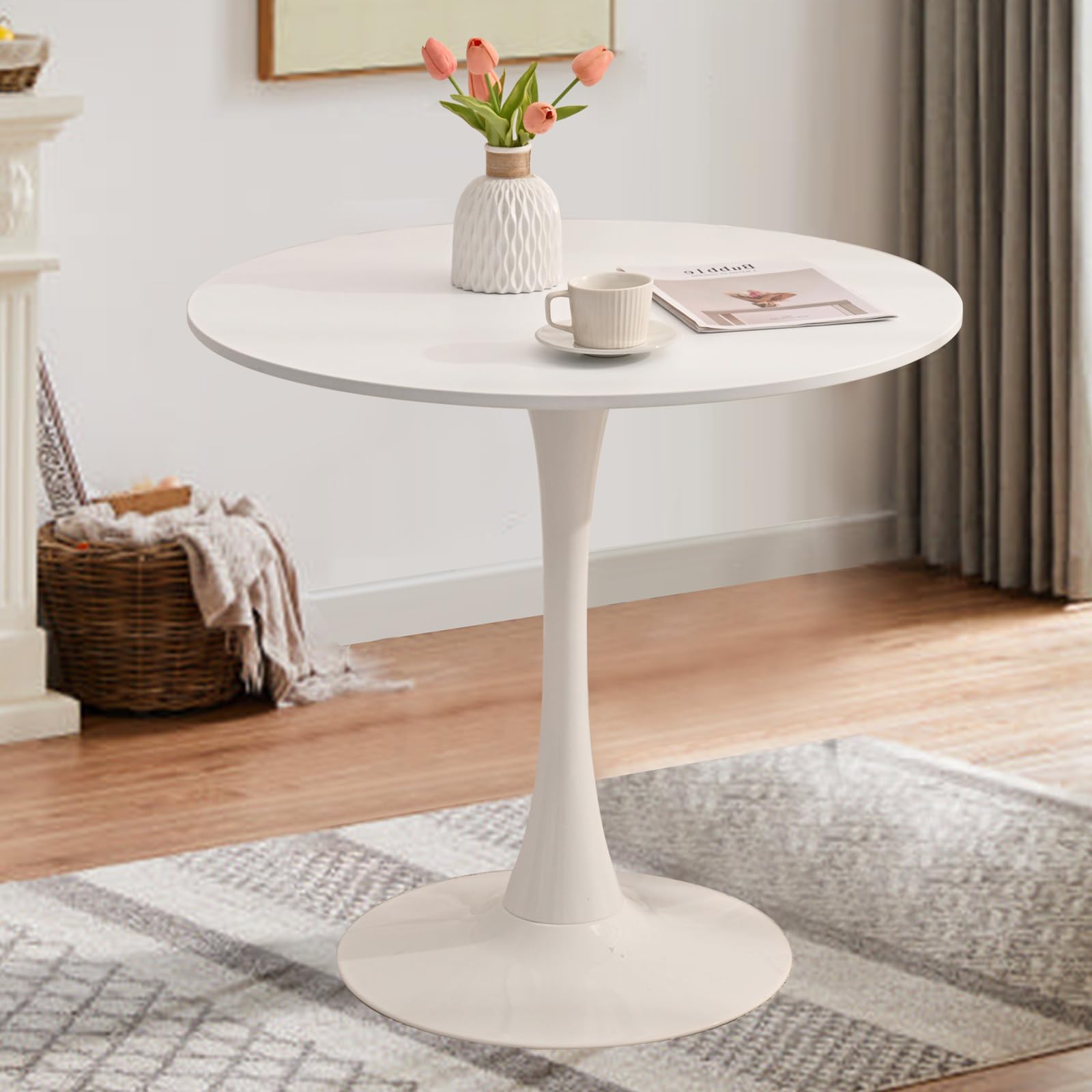 SoarTalent 31.5 Round Dining Table for 2 MDF Table Top and Heavy Metal Dining Table Leg for Kitchen Dining Room Apartment Small 