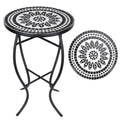 Vipush Mosaic Patio Side Table Outdoor Accent Table Bistro Coffee Table Plant Stand Indoor Folding Round End Table for Small Por