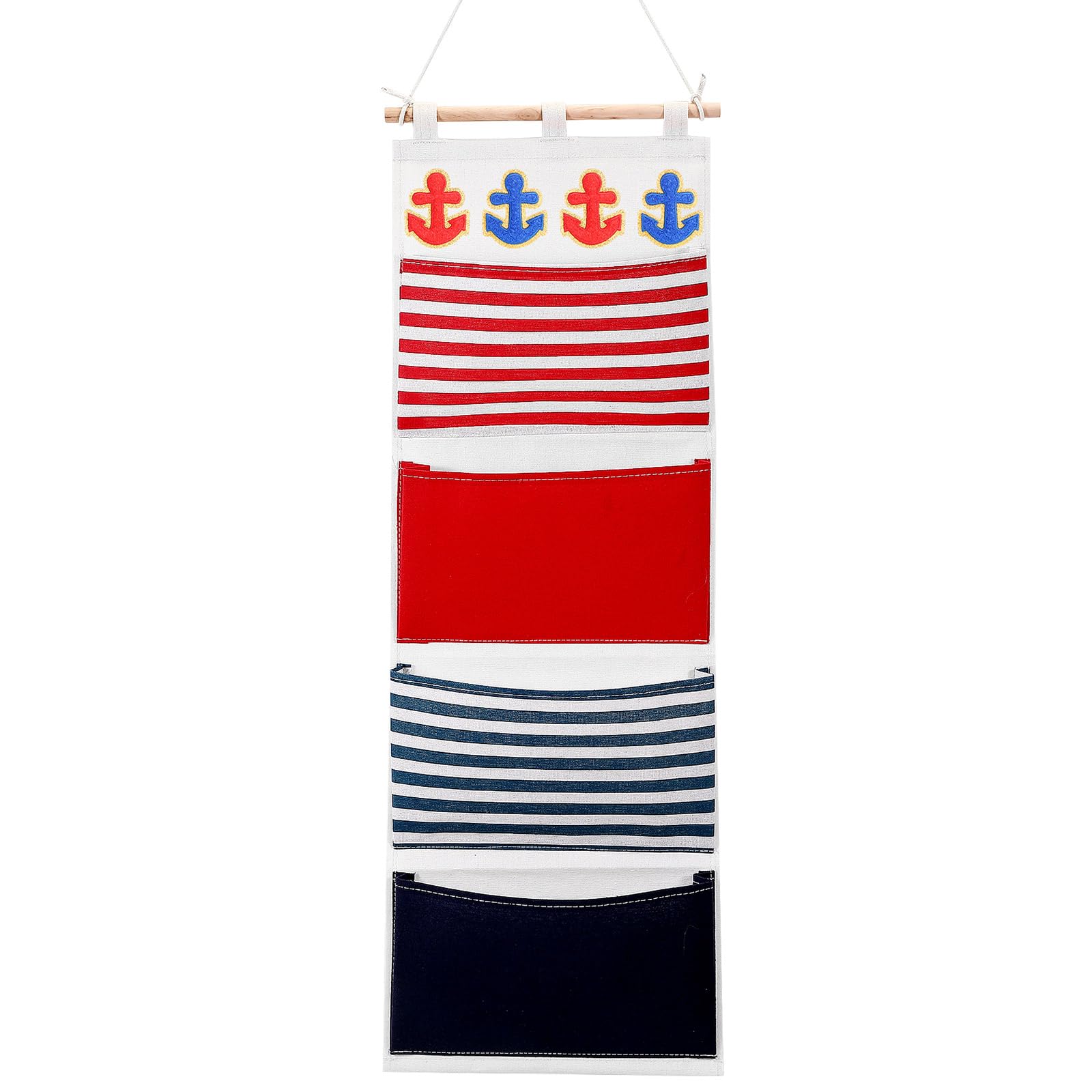 CroBlissful Fish Extender Cruise Gift Hanging Organizer with 4 Pockets and 4 Pcs Iron on Anchor Patches Cabin Door Hanger Storag