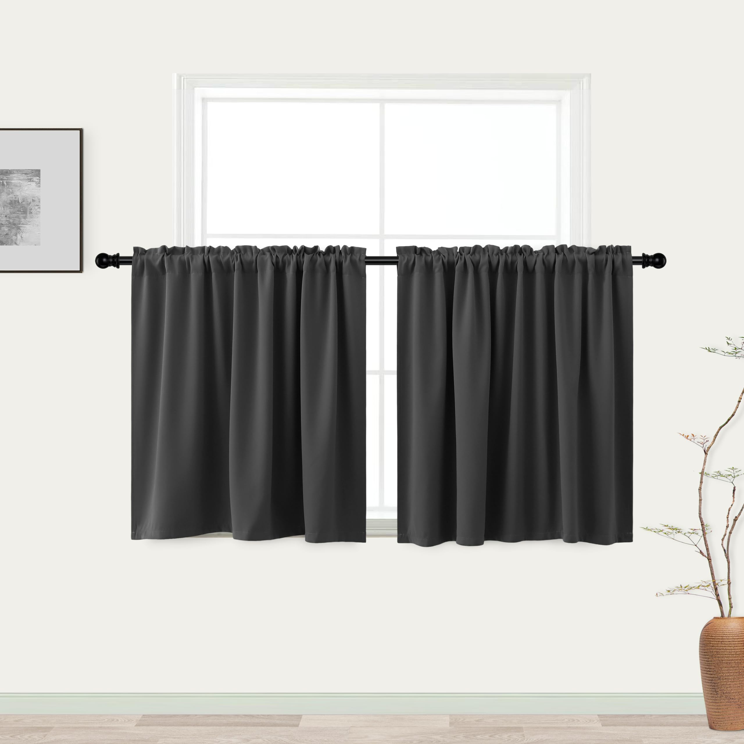 Short Curtain 36 Inches Long for Bathroom Set of 2 Panel Cafe Tier Curtains Blackout Room Darkening Rod Pocket Grey Curtains 36 