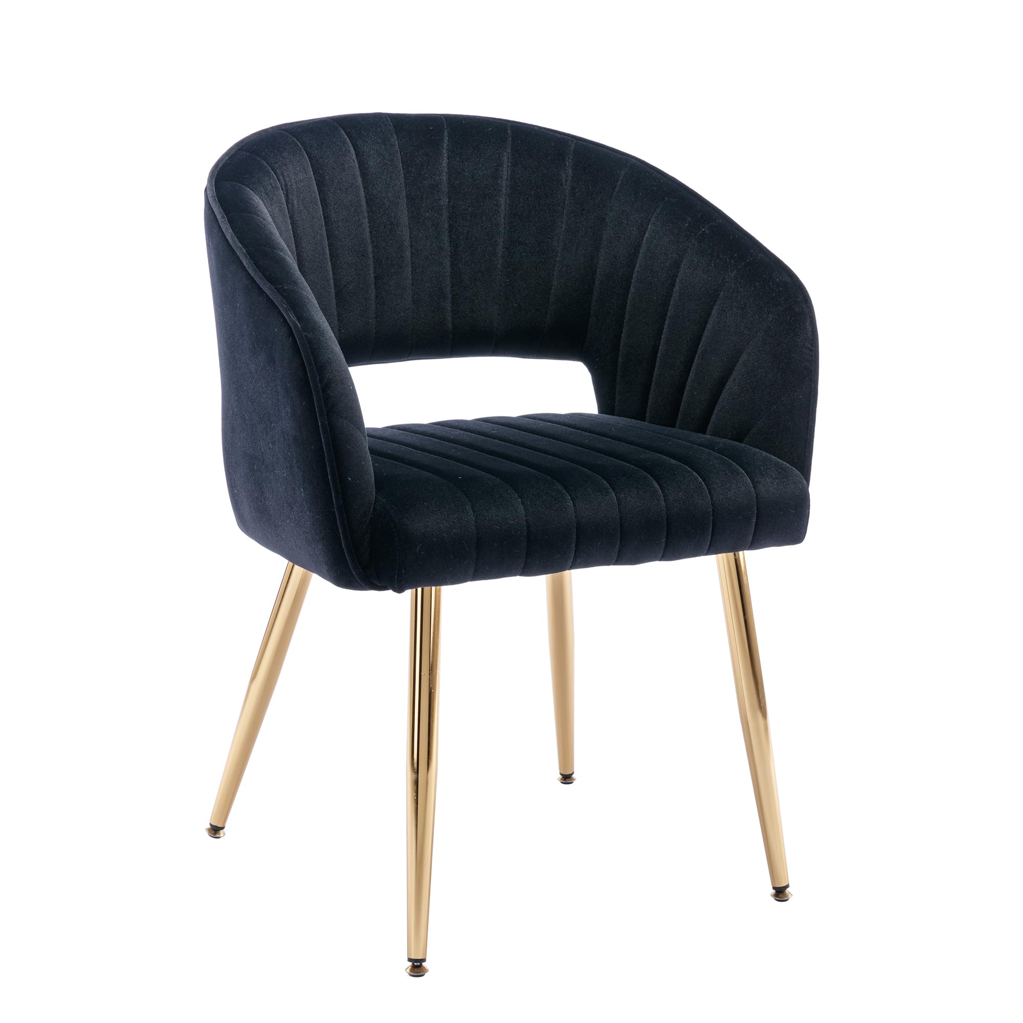 KCC Modern Accent Dining Chairs Set of 2, Velvet Upholstered Dining Room Chairs with Tufted Hollow Back, Gold Metal Legs for Liv