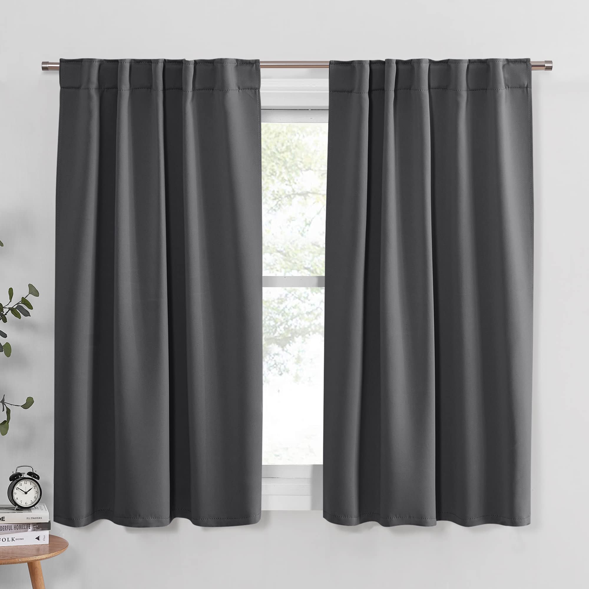 PONY DANCE Gray Blackout Curtains - Window Curtain Drapes - Short Thermal Insulated Light Blocking Drapes,Back Tab/Rod Pocket Pa