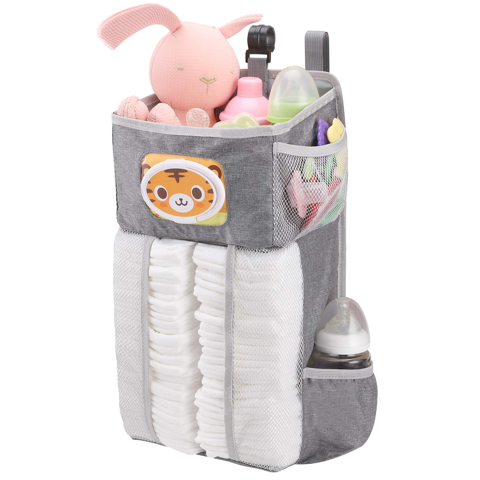 Accmor Hanging Baby Diaper Caddy Organizer, Diaper Stacker, Baby Crib Hanging Classified Storage Bag Organizer for Changing Tabl