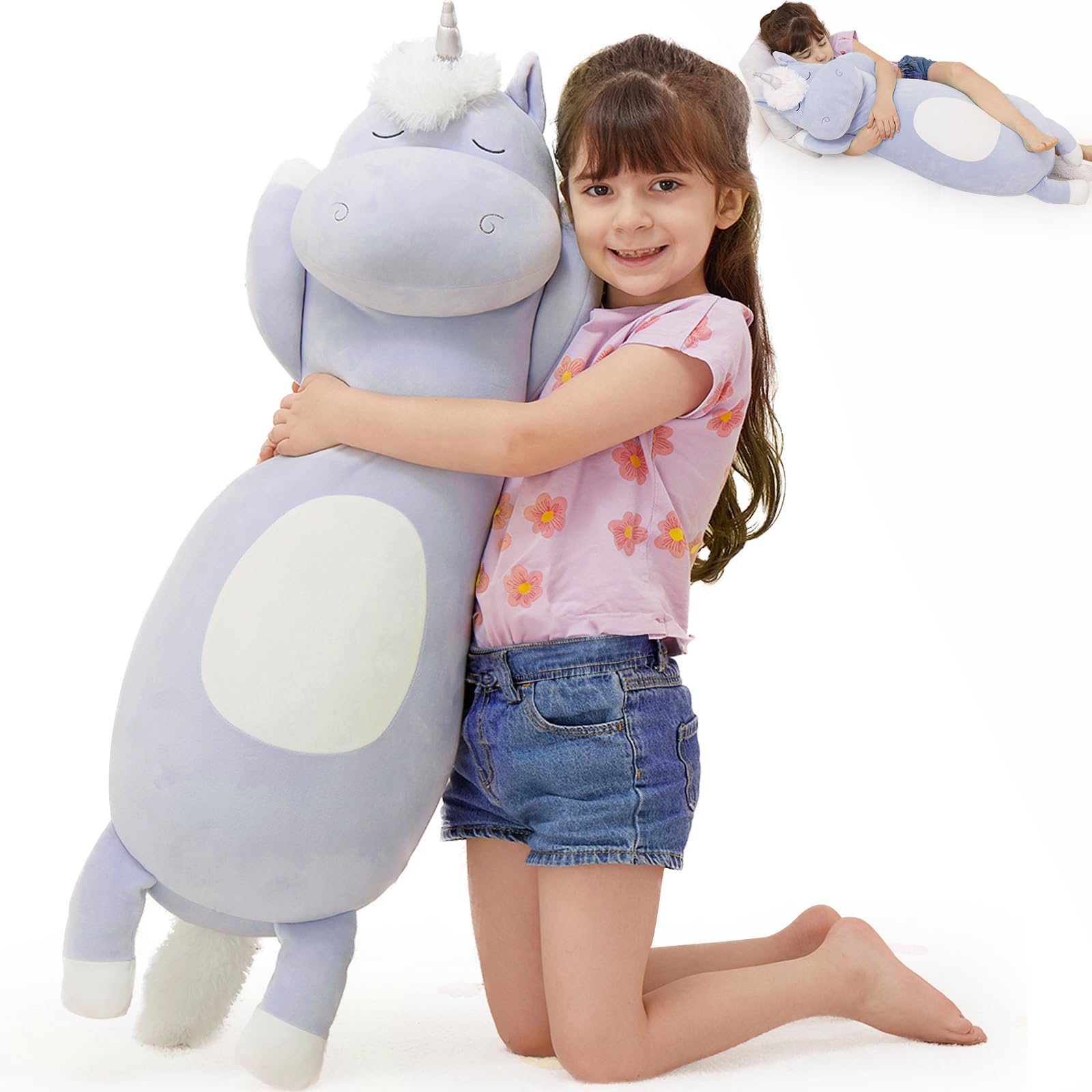 MorisMos Unicorn Body Pillow, 36.2 Plush Unicorn Stuffed Animal, Super Soft Stuffed Unicorn Pillow for Girl Kid, Giant Stuffed