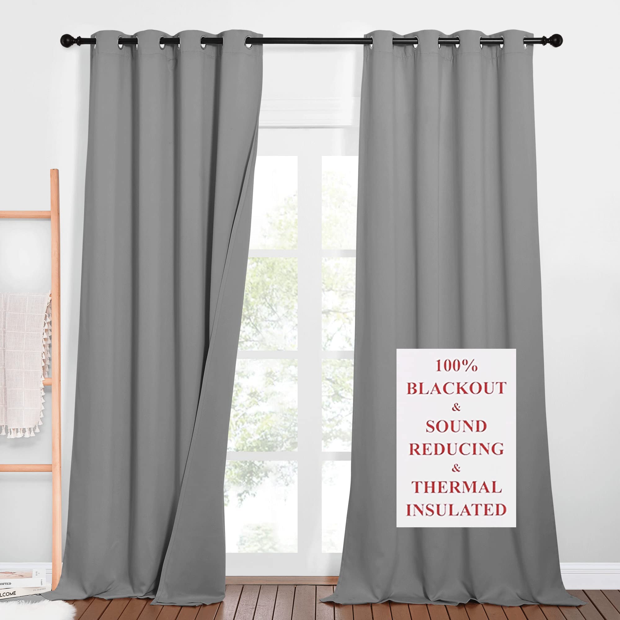 NICETOWN Outdoor Noise Blocking Blackout Curtains, Full Privacy Wall Divider, Heavy-Duty Blinds for Office Windows, Inside Detac