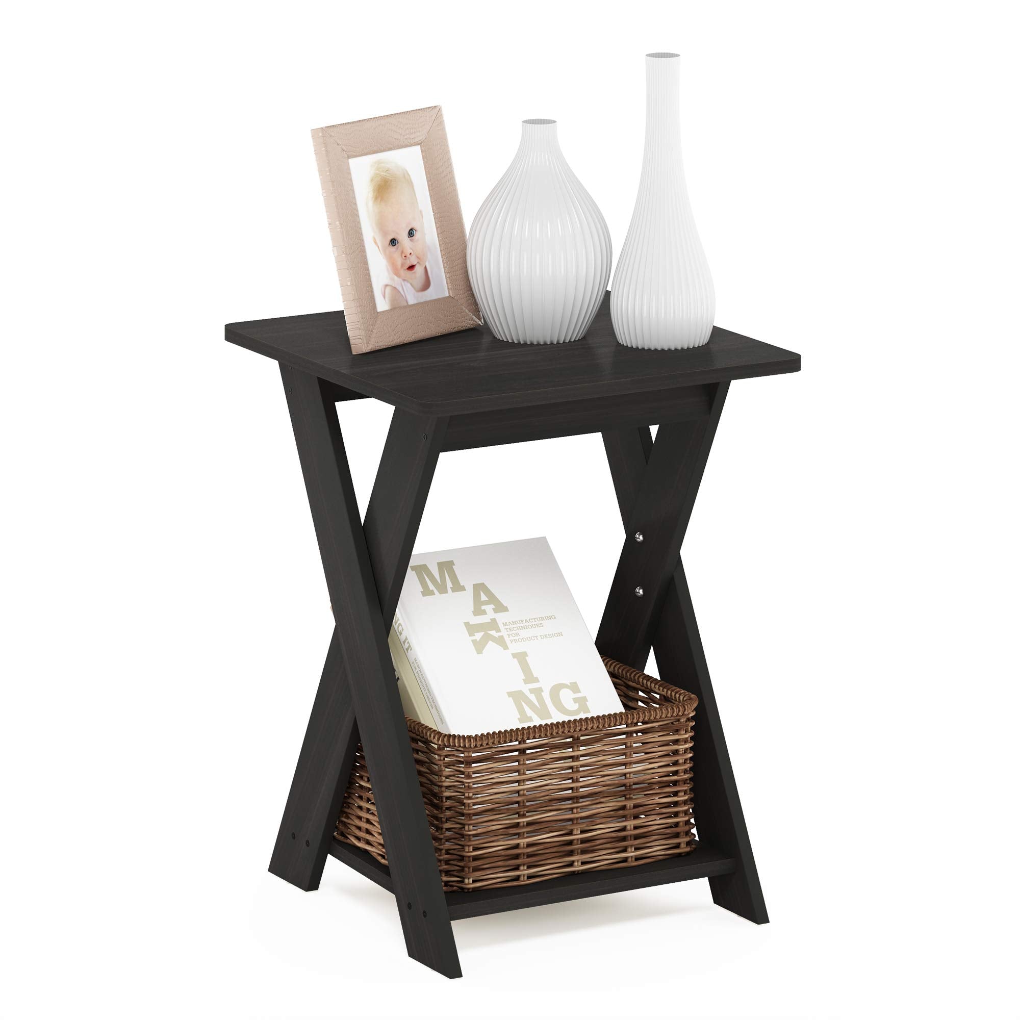 FURINNO Modern Simplistic End Table, 1-Pack Without Tray, Espresso