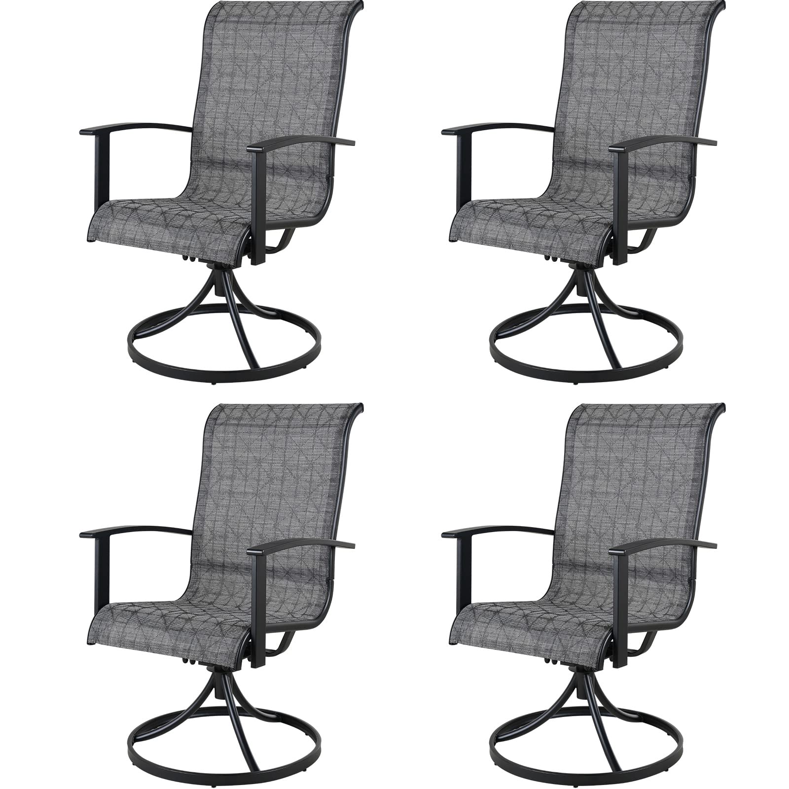 Grand patio Outdoor Swivel Dining Chairs 4-Piece Patio Dining Chairs Set Mesh Sling Patio High Back Swivel Rockers, Black & Grey