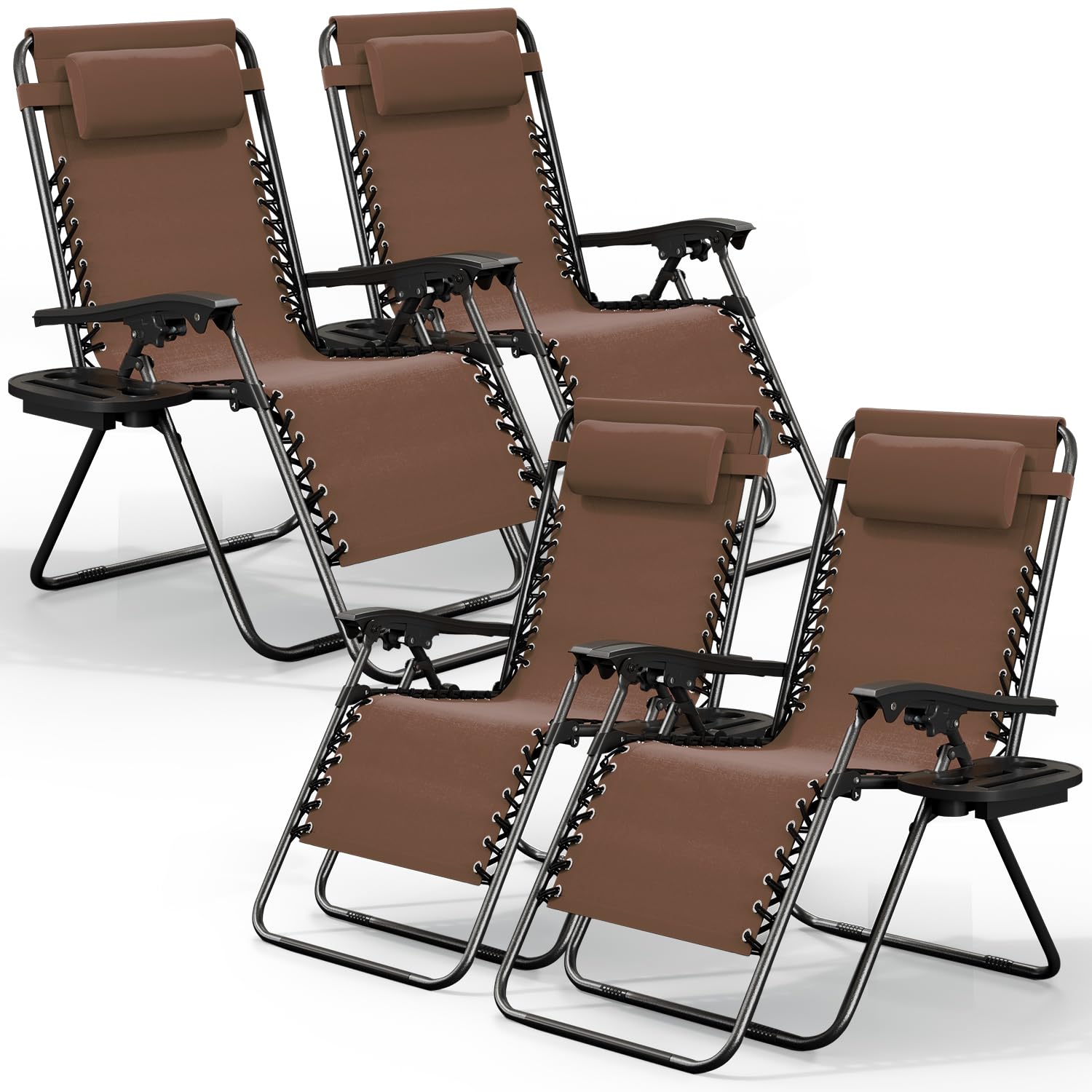 Nestl Zero Gravity Chairs Set of 4, Patio Lounge Chair Outdoor with Pillows & Cup Holder Trays, Adjustable Steel Mesh Reclining 