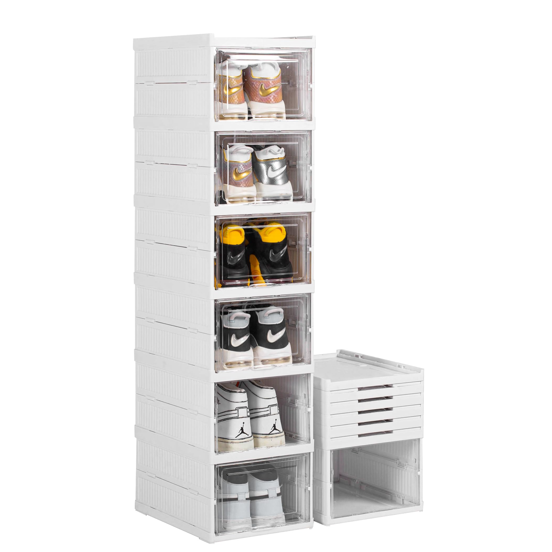 ZLLZUU Shoe Storage Box, No-Assembly 6 Tiers Foldable Shoe Organizer with Clear Door, Space-saving Shoe Rack,Sturdy Clear Plasti