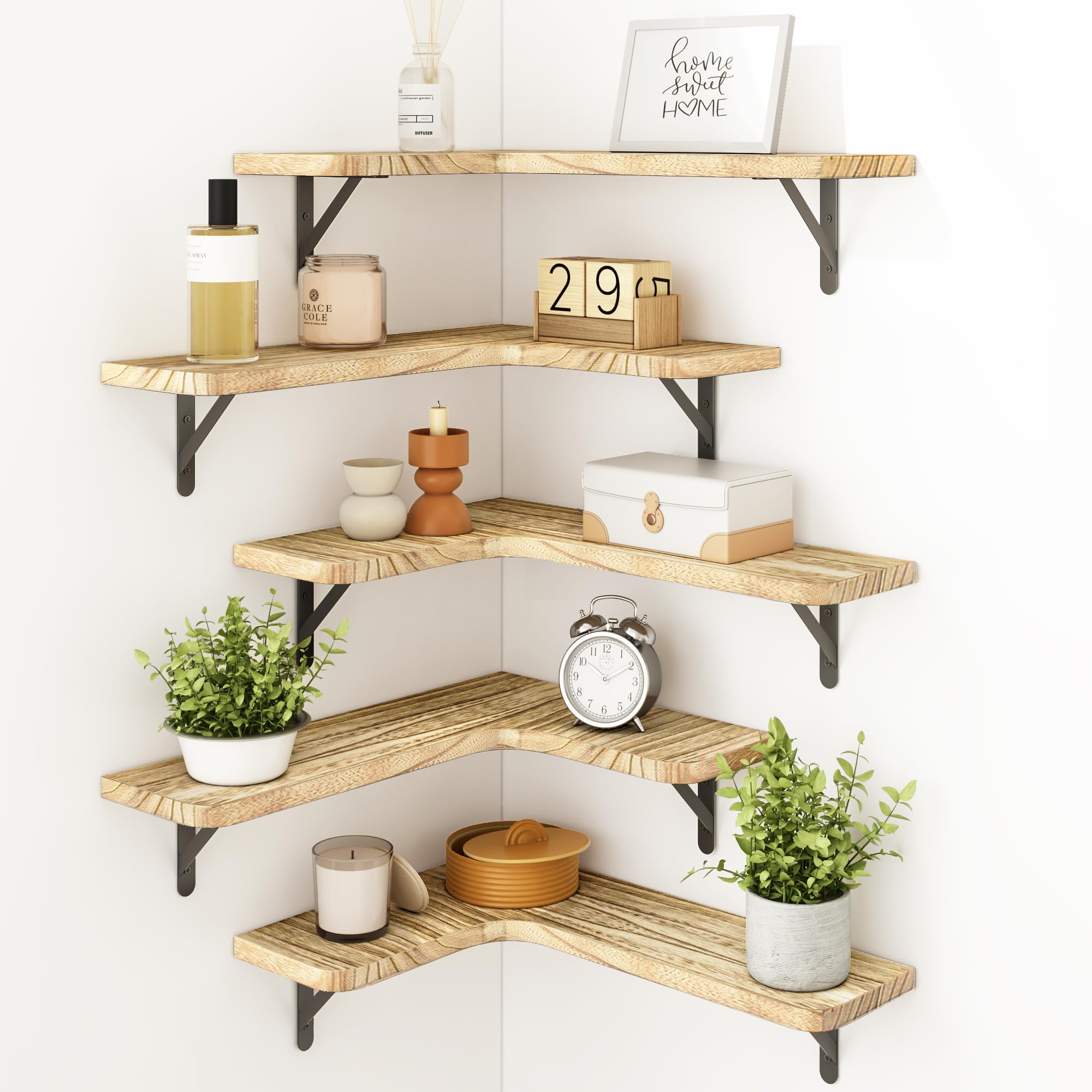 Fixwal Floating Shelves for Wall, Rustic Wood Wall Mounted Corner Shelf for Bathroom, Kitchen, Bedroom, Home Decor, Laundry Room