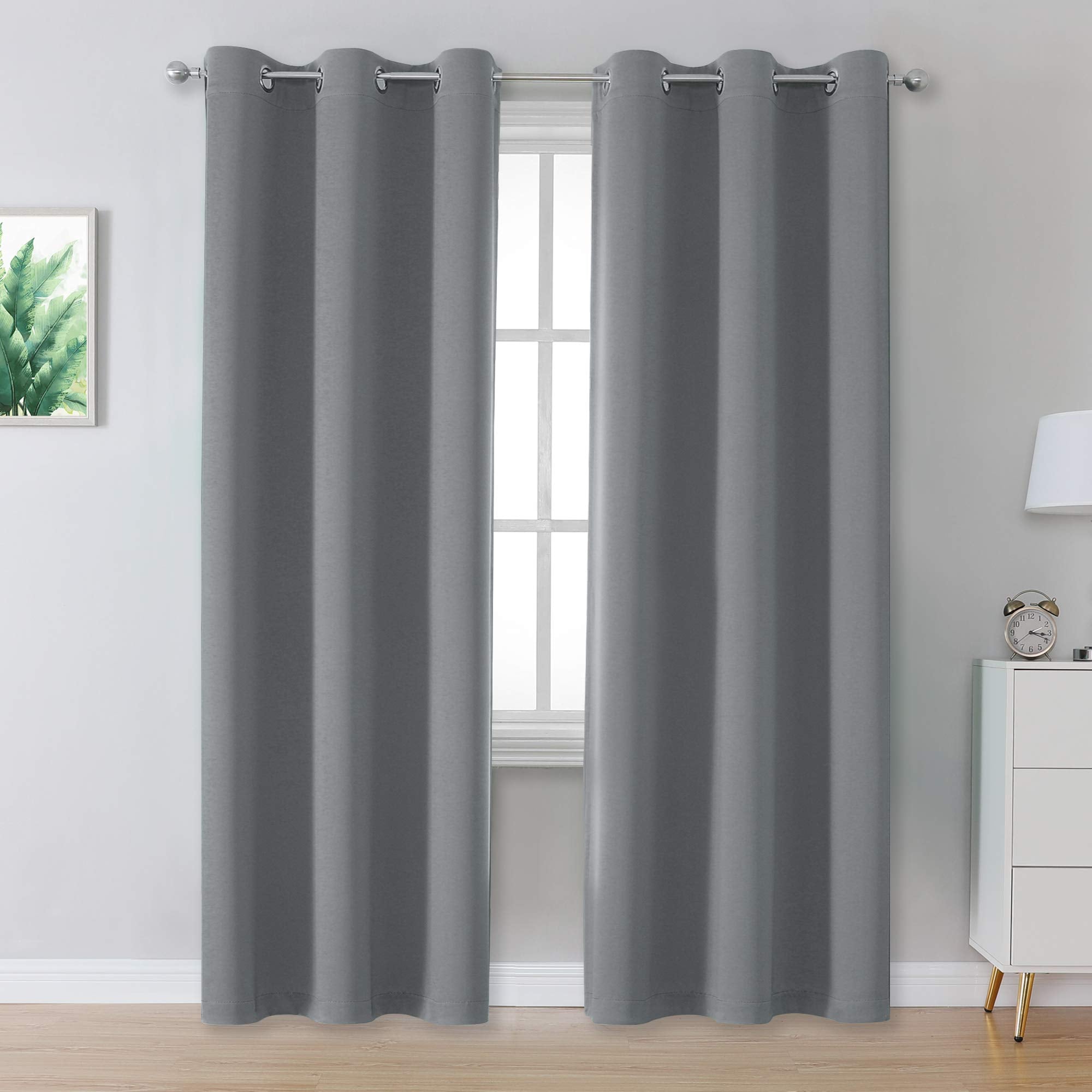 DUALIFE Grey 80 Inch Closet Curtains for Bedroom Closet Door 2 Panels Set - Noise Reducing Solid Grommet Top Window Curtain Pane