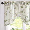 VOGOL Grass Green Embroidered Valance, Linen Textured Tie Up Valances for Bathroom, Rod Pocket Adjustable Window Shade, 52 x 18 