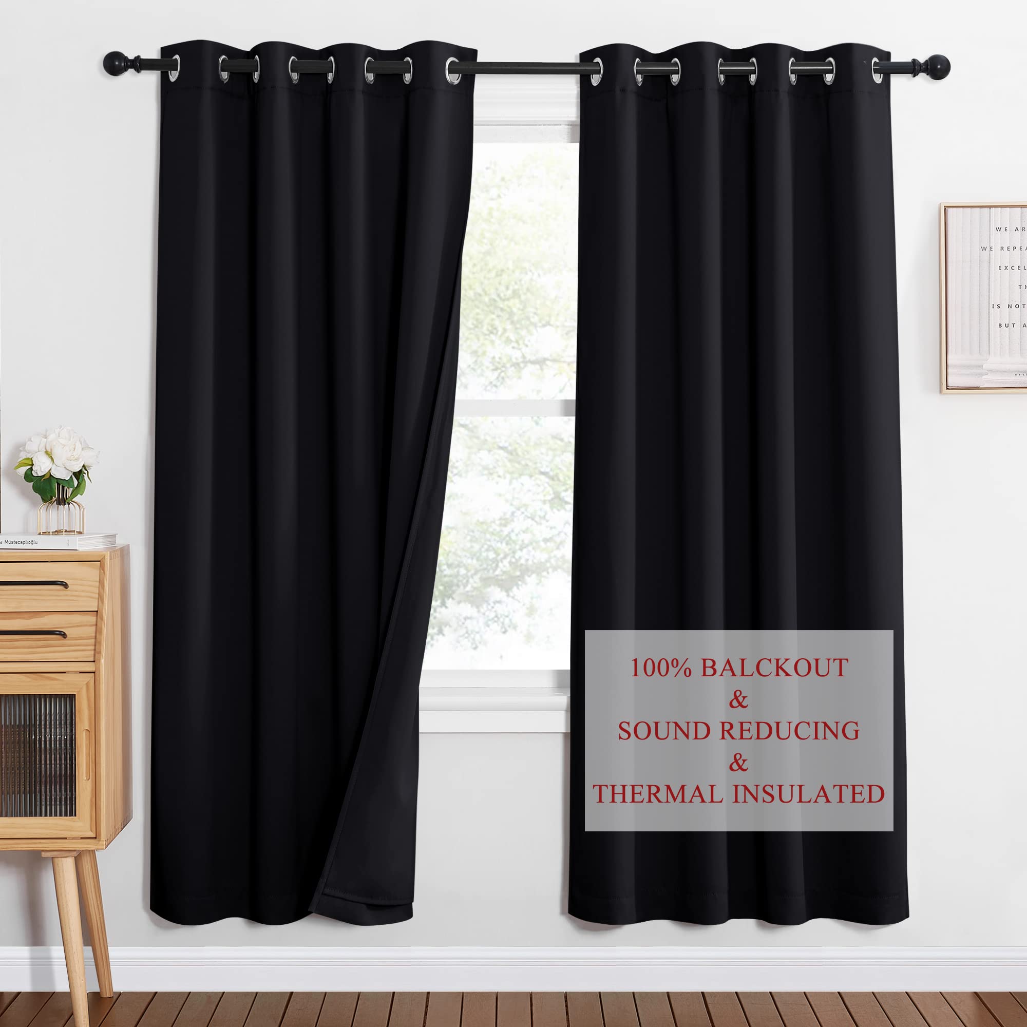 NICETOWN Warm Curtains for Winter, Noise, Light, and Thermal Insulation Blackout Curtains for Theater/Studio, Thick and Heavy-Du
