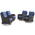 HUMMUH Outdoor Swivel Rocker Wicker Patio Chairs High Back PE Rattan Glider Chairs 4PCS Patio Furniture Set(Brown,Blue)