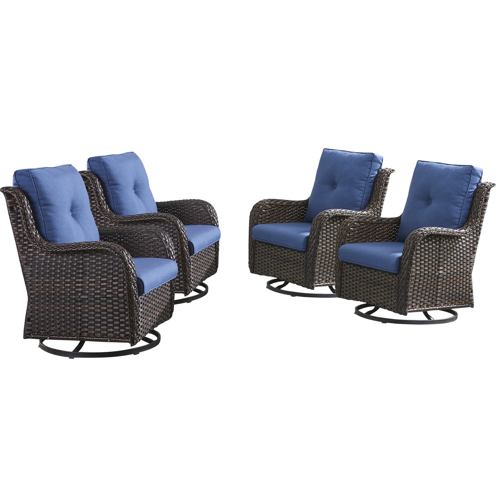 HUMMUH Outdoor Swivel Rocker Wicker Patio Chairs High Back PE Rattan Glider Chairs 4PCS Patio Furniture Set(Brown,Blue)