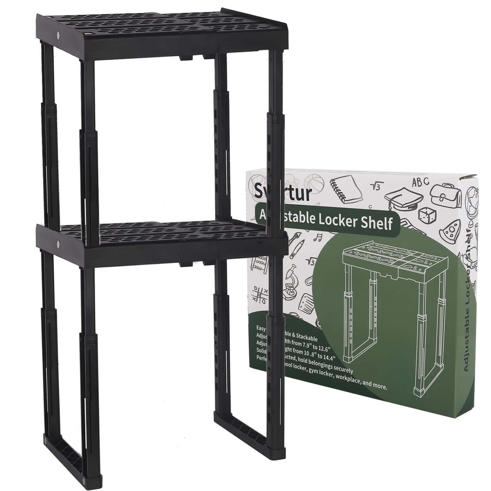 Locker Shelf Adjustable Height and Width, Locker Organizer for Work, Locker Shelves for School Locker, Stack-able Locker Stand T