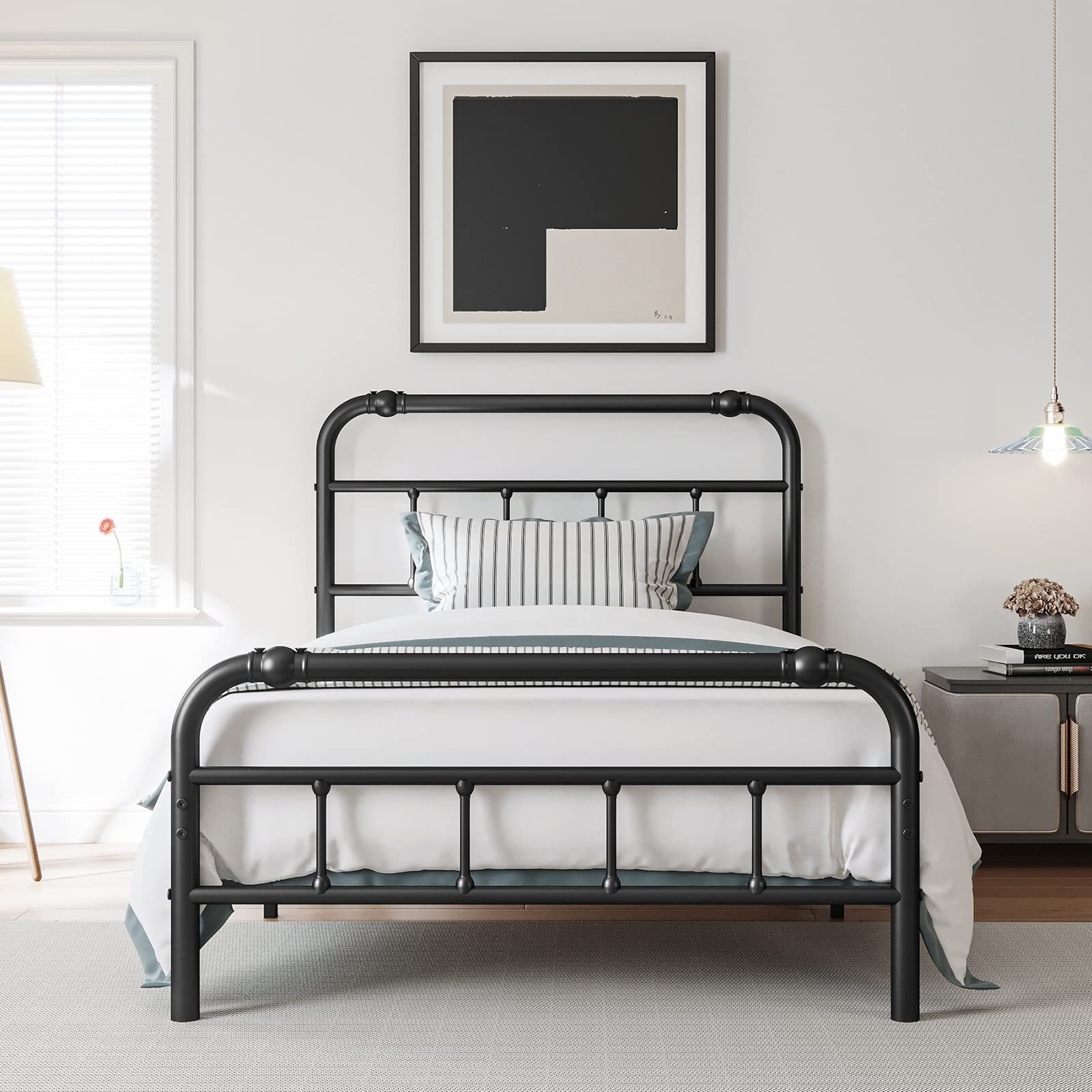 BOSRII Twin XL Bed Frame with Headboard and Footboard, 18 Inches High, 3500 Pounds Heavy Duty Metal Slats Support for Mattress, 