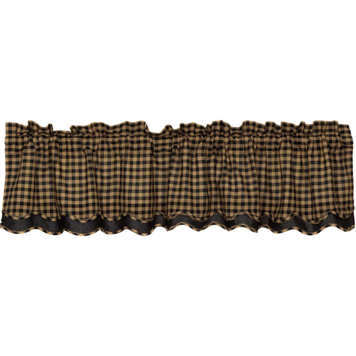 VHC Brands, Black Check, Cotton, 16x72, Scalloped Layered Valance, Black