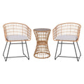 Flash Furniture Natural Finish Rattan Rope Chairs Side Table with Acacia Wood Top-Seat Cushions-All-Weather, 3 Pack, Light Gray