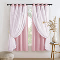 PONY DANCE Short Pink Curtains - Light Block Drapes with Sheer Layer Mix & Match Voile Drapes Decoration for Baby Girls Bedroom,