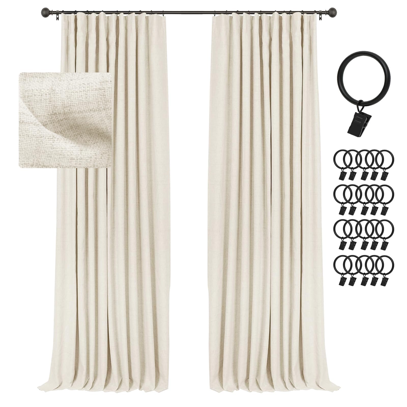 INOVADAY Cream Blackout Curtains 120 Inches Long, 100% Light Blocking Thermal Insulated Room Darkening Curtains & Drapes for Bed