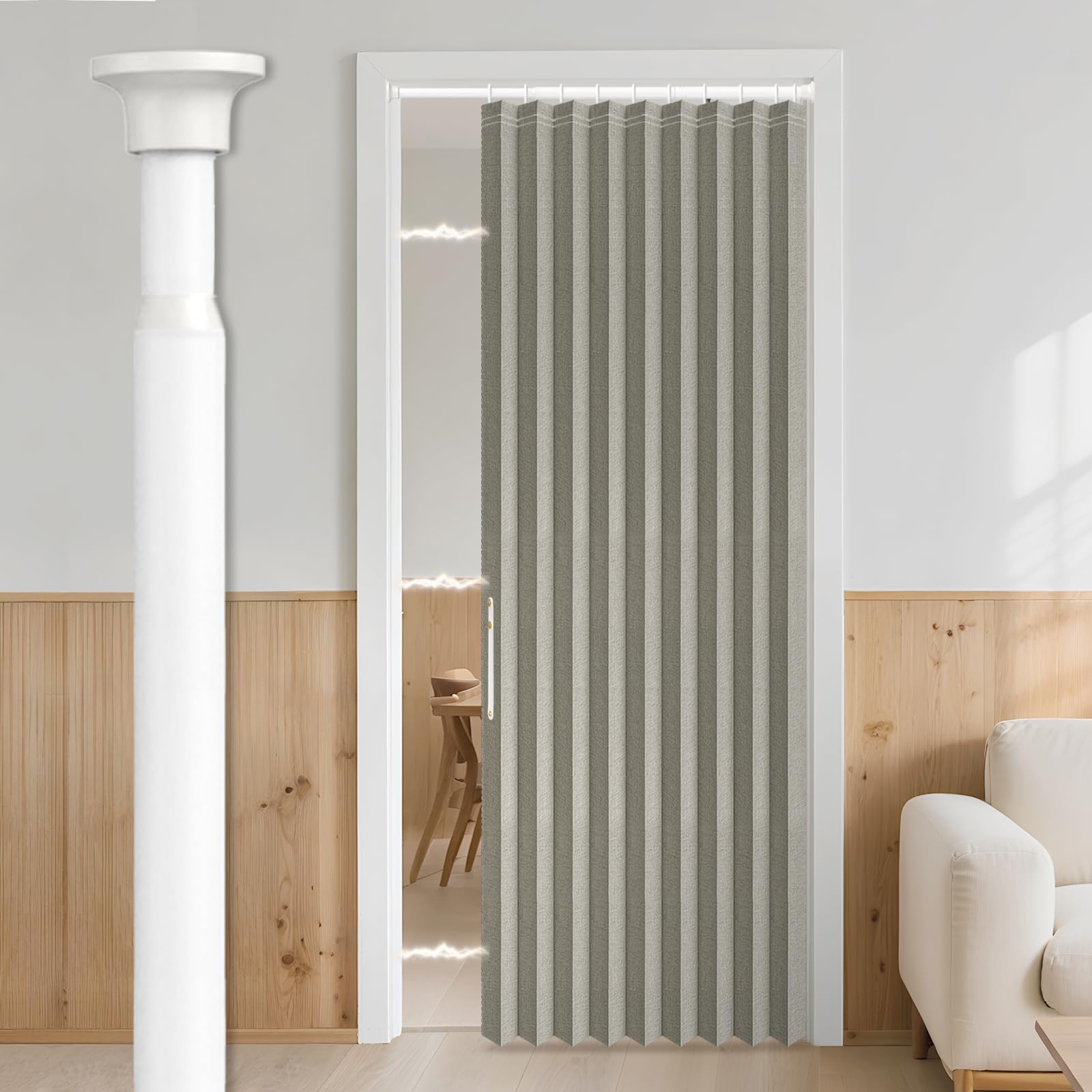 AJAZZ 100% Blackout Accordion Doors Interior Invisible Folding Door for Bedroom Living Room Doorway Curtain Sets (1 Pack, 44 W x