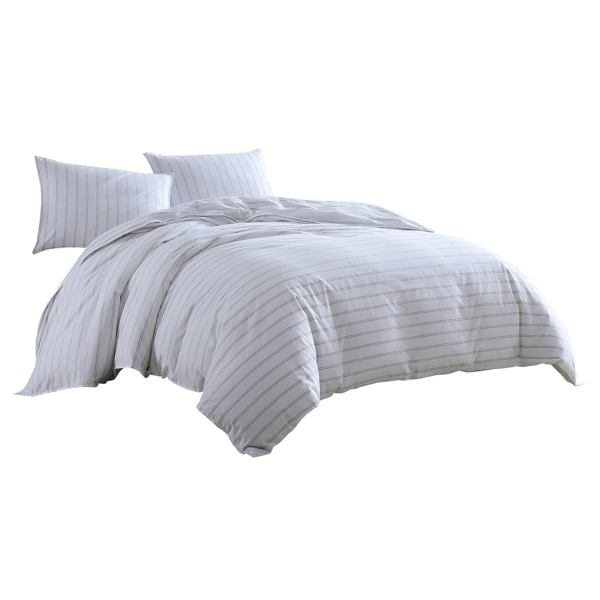 Benjara BM246994 King Size Comforter Set with Pinstripe Pattern White & Black - 3 Piece