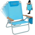 #WEJOY Low Beach Chair for Adults, Lightweight Folding Reclining 4 Positions Camping Chairs with Carry Strap Cup Holder Wooden A