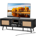 VEVOR Rattan TV Stand for 65 inch TV, Boho TV Stand with Rattan Door, Entertainment Center with Build-in Socket and USB Ports, M