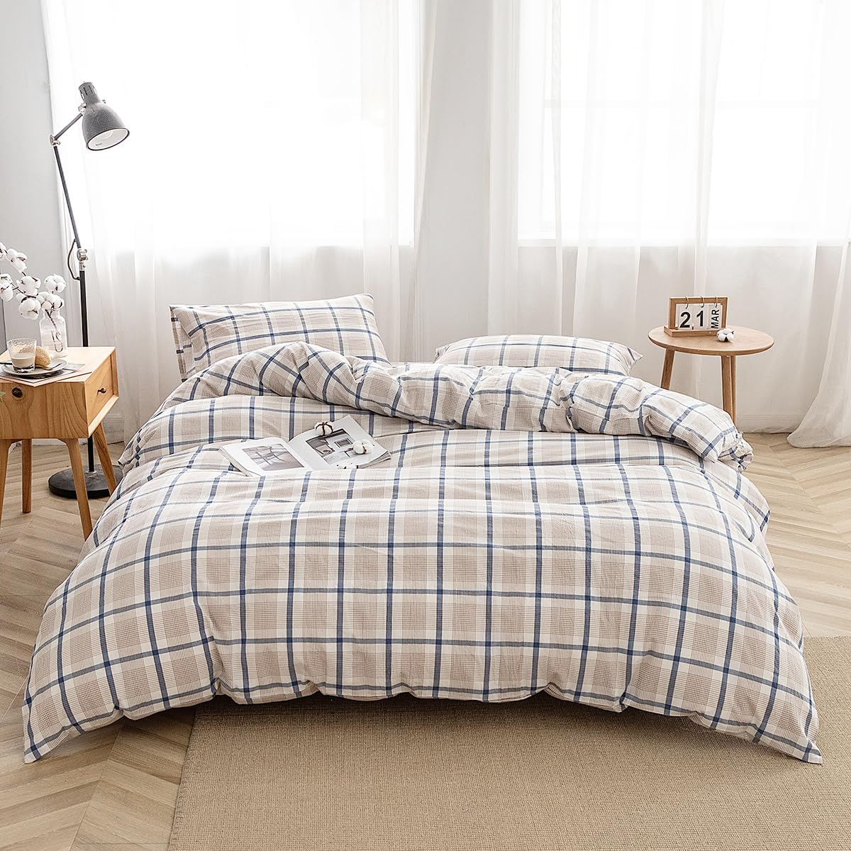 FACE TWO FACE Bedding Duvet Cover Set 3 Pieces 100% Washed Cotton Duvet Cover Linen Like Textured Breathable Durable Soft Comfy(