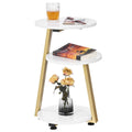 BEWISHOME Round End Table Side Table with Metal Frame, Accent Bedside Table Nightstand with 3-Tier Shelves, Small Table for Livi