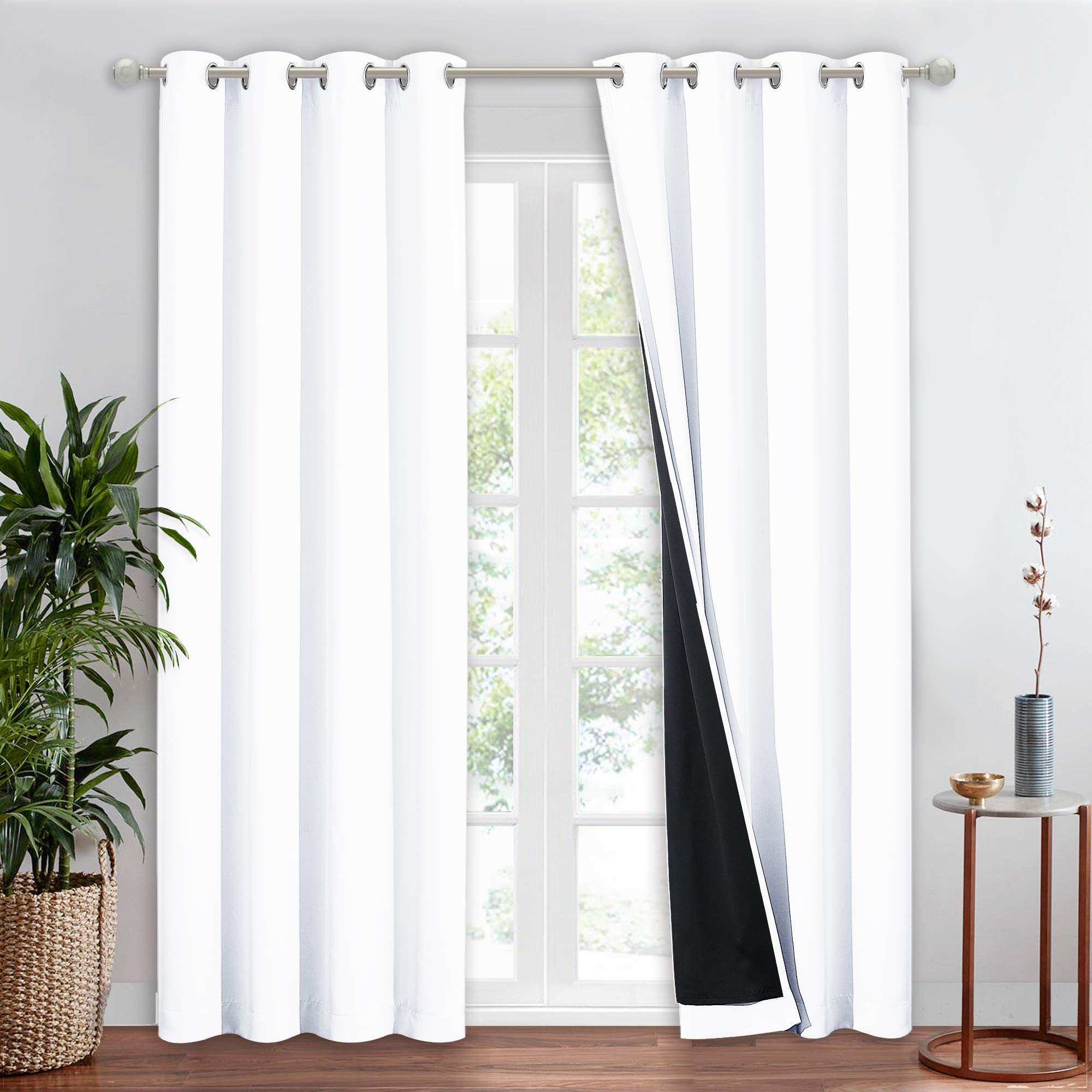 NICETOWN Cold Reducing Curtain, Full Shading Curtain for Window, Super Heavy-Duty Black Lined Blackout Curtain for Bedroom, Priv