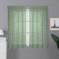 Lecloud Leia 2 Panels Semi Sage Green Sheer Curtains 45 Inch Length, Light Reducing Jacquard Clip Small Window Curtain Bedroom/L