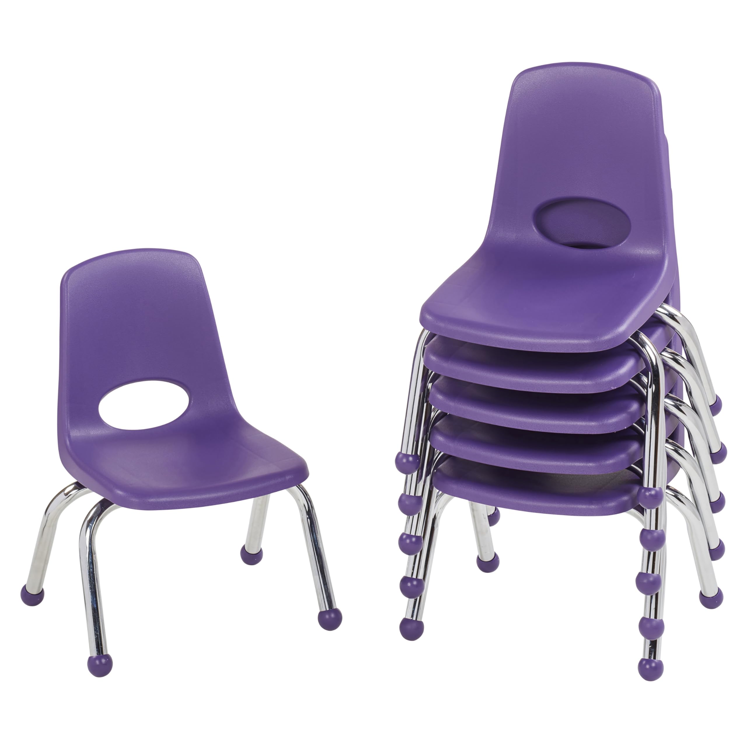 FDP 10 School Stack Chair, Stacking Student Seat with Chromed Steel Legs and Ball Glides; For In-Home Learning or Classroom - Pu